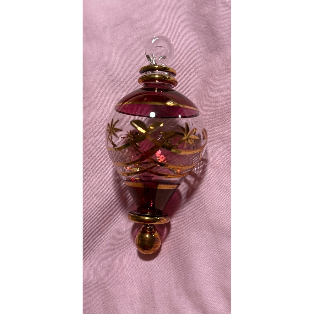 Kurt Adler Luxor Egyptian Glass Christmas Ornament Burgundy Gold Star Teardrop
